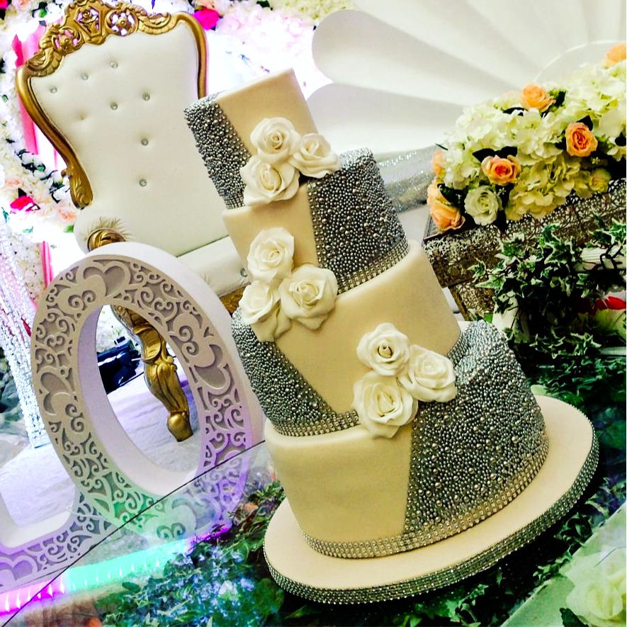 White and Silver Wedding Cake