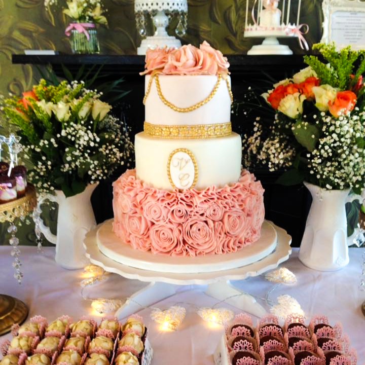 White and Pink Wedding Cake